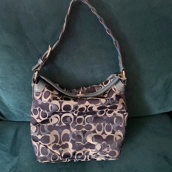 Coach bag, beautiful, blues, navy light, blue turquoise, colored, braided handle - Picture 2 of 5